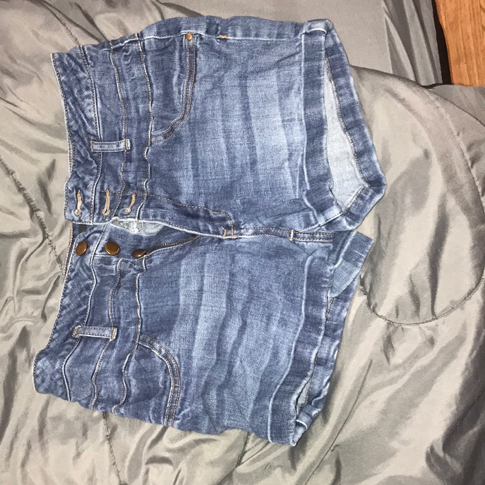 high waisted dark blue shorts
